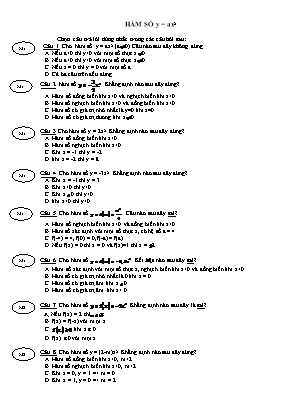 Toán 9 - Bài tập trắc nghiệm về hàm số